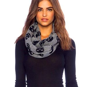 AUTUMN CASHMERE gray 100% cashmere with black Skulls, infinity scarf or snood